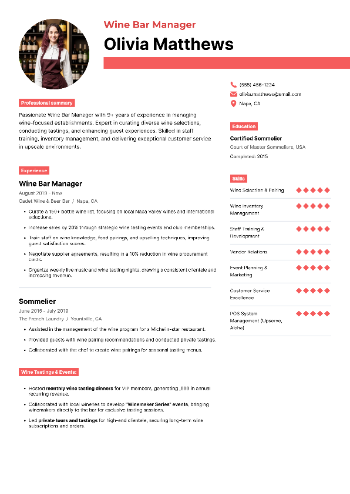 Wine Bar Manager Resume Wine Bar Manager Resume