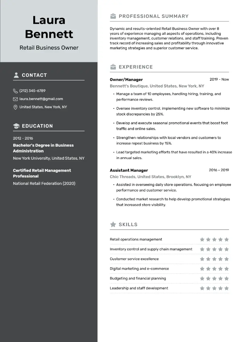 4 Small Business Owner Resume Examples with Guide for 2024