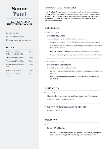 Tech Startup Business Owner Resume Tech Startup Business Owner Resume