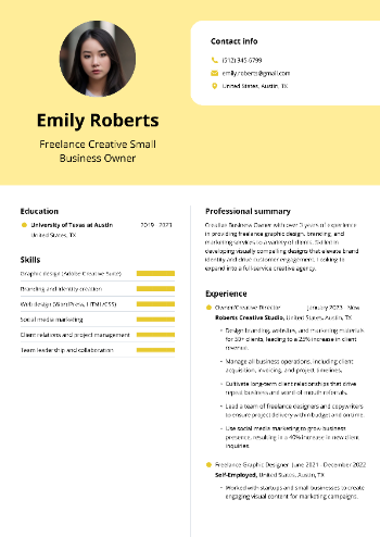 Freelance Creative Small Business Owner Resume Freelance Creative Small Business Owner Resume