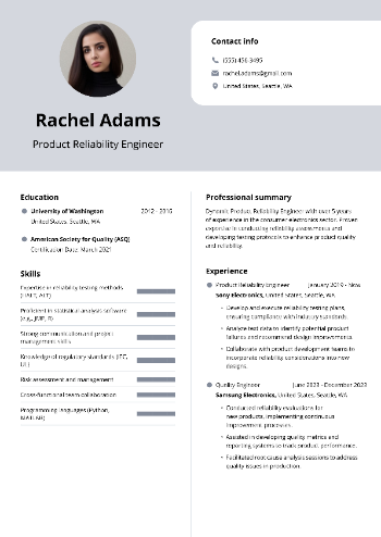 Product Reliability Engineer Resume Product Reliability Engineer Resume
