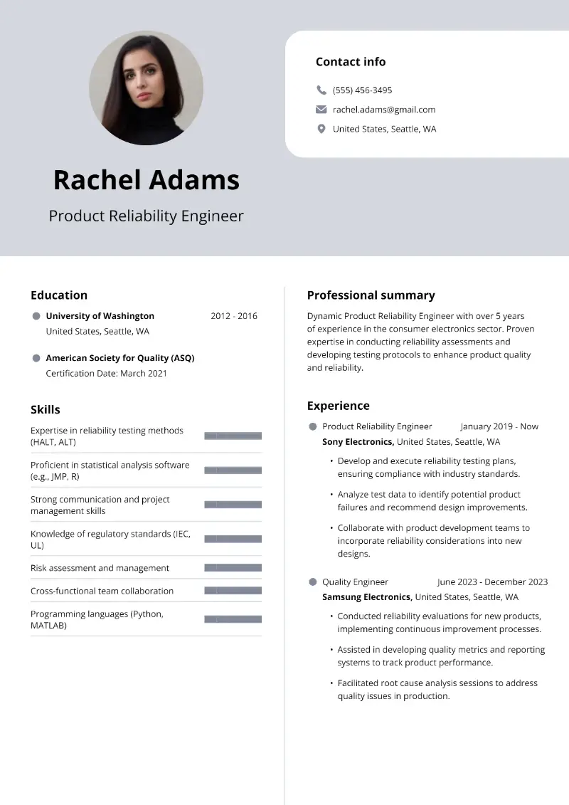 Reliability Engineer Resume Examples and Templates for 2024