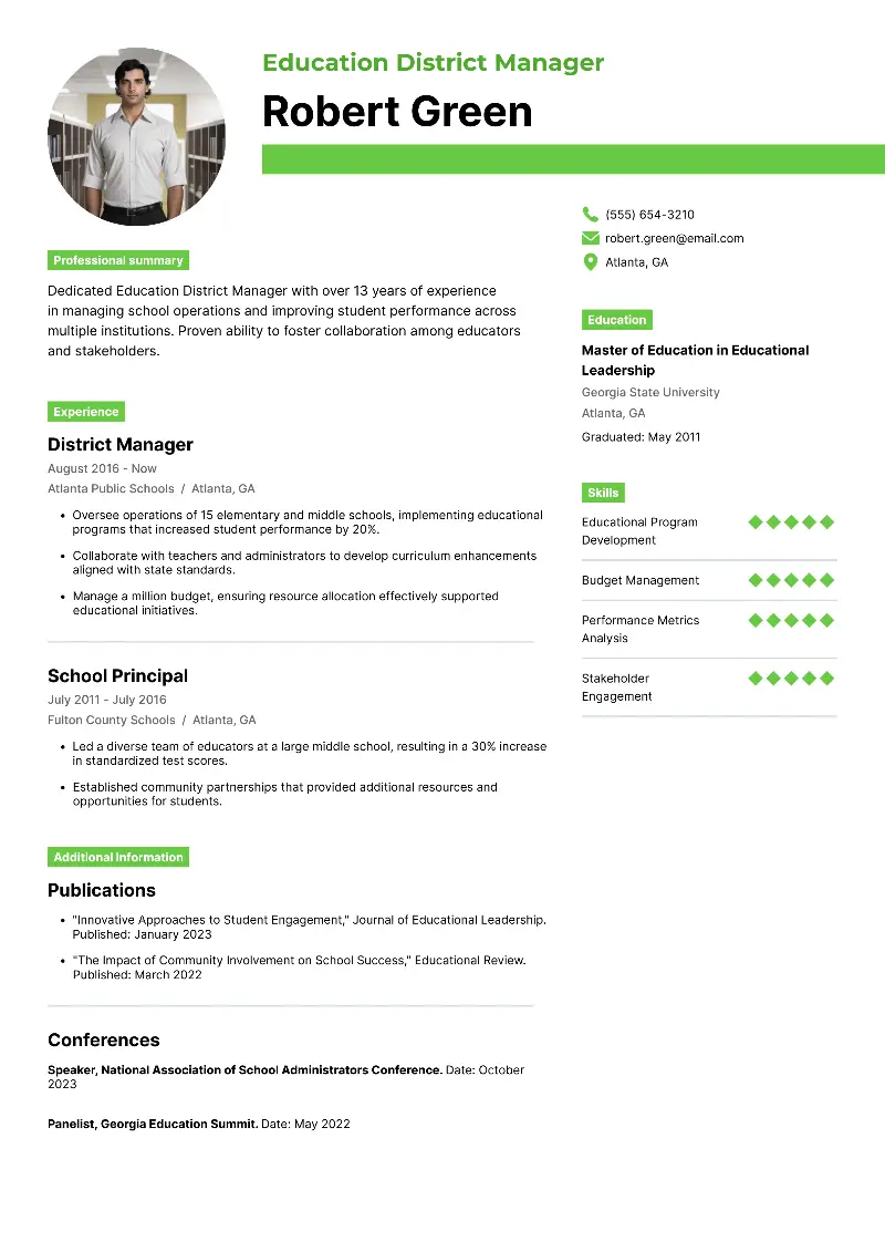 Education District Manager Resume