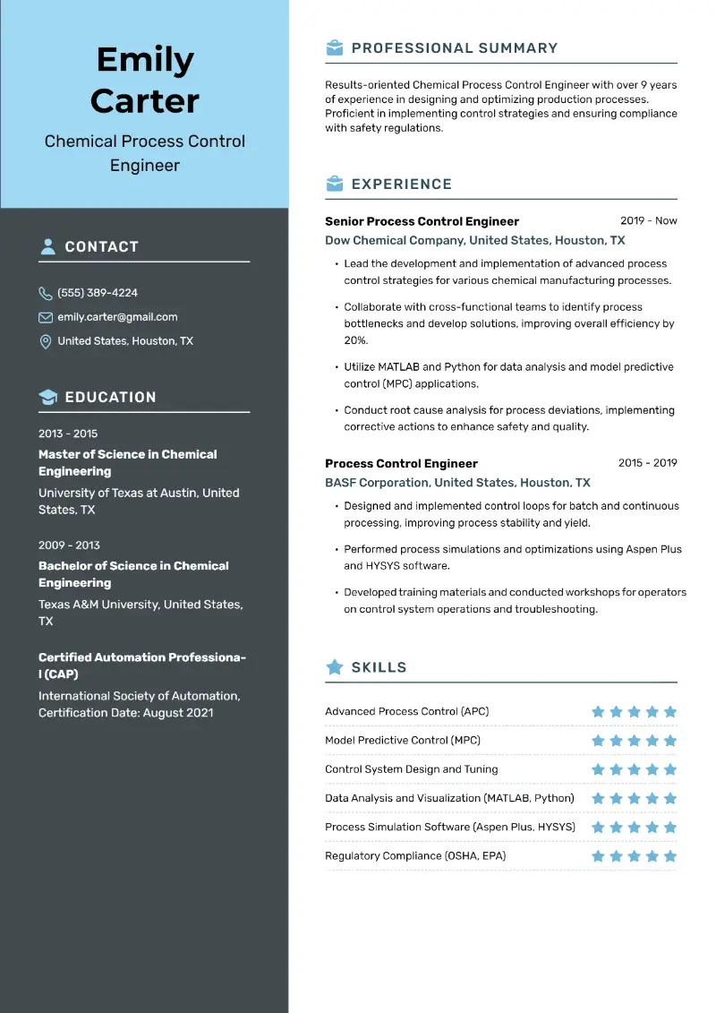 Process Control Engineer Resume Examples and Guide