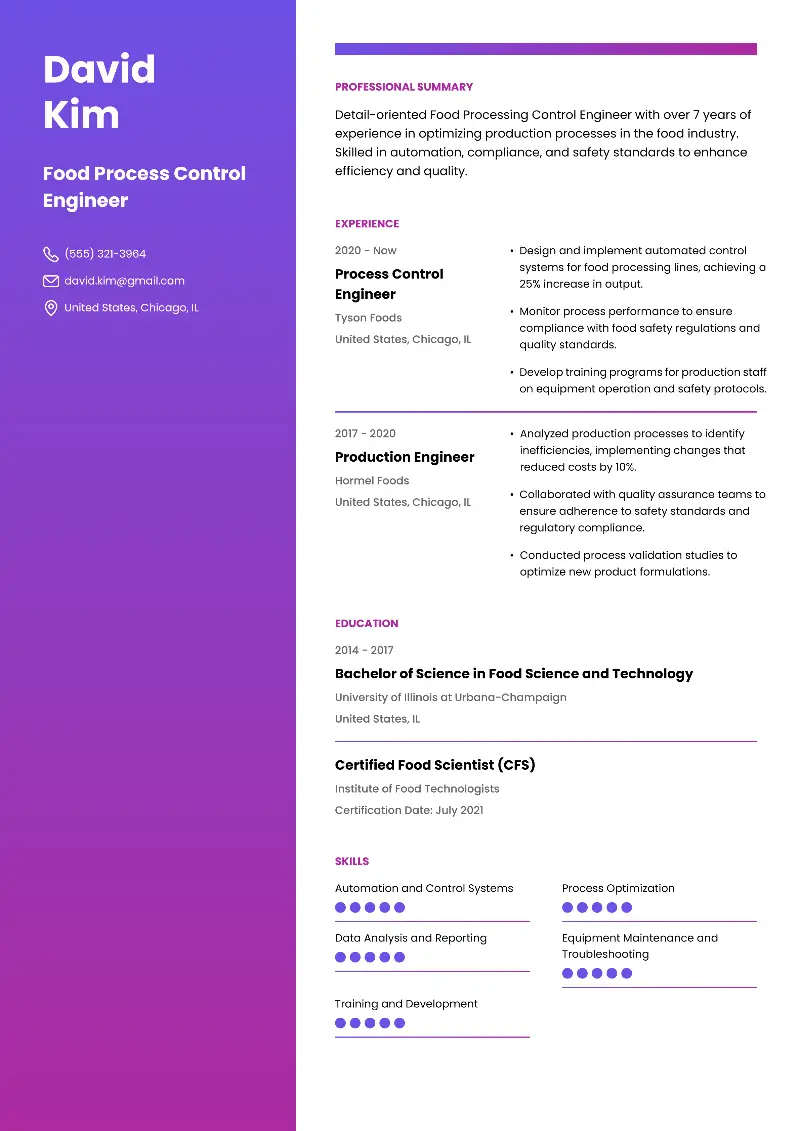 Food Process Control Engineer Resume Food Process Control Engineer Resume