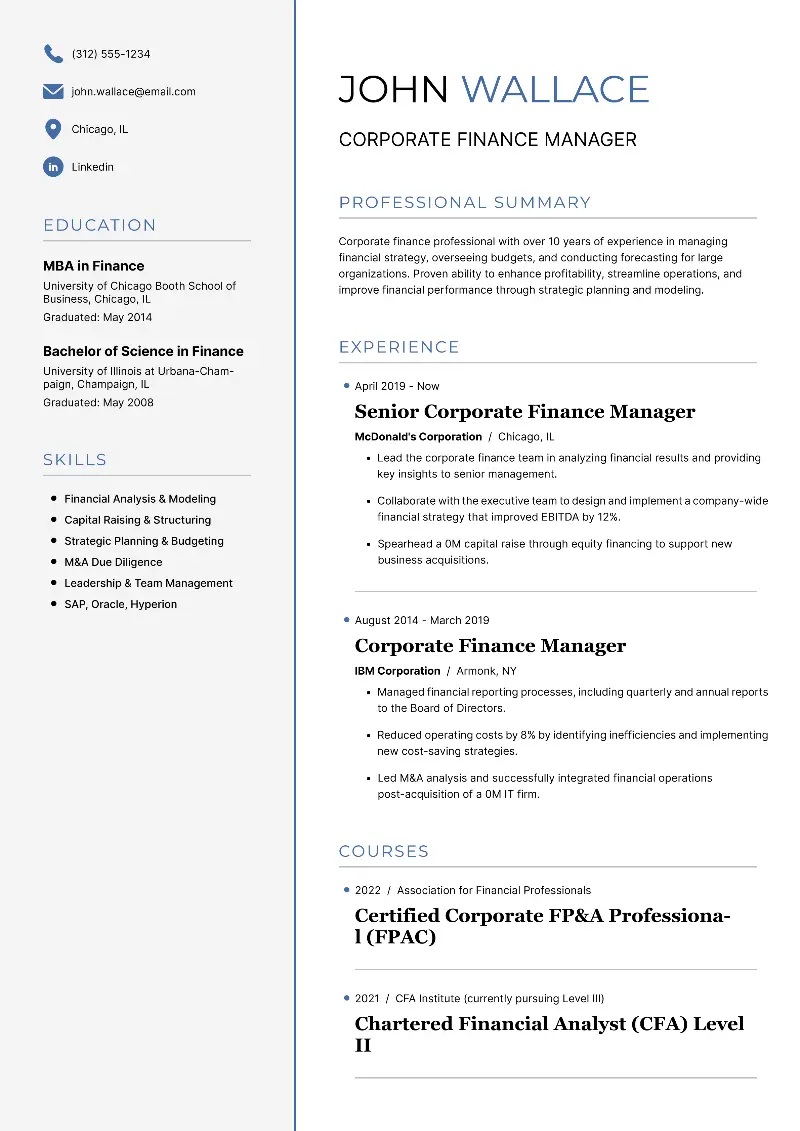 Finance Manager Resume Examples and Tips for 2024