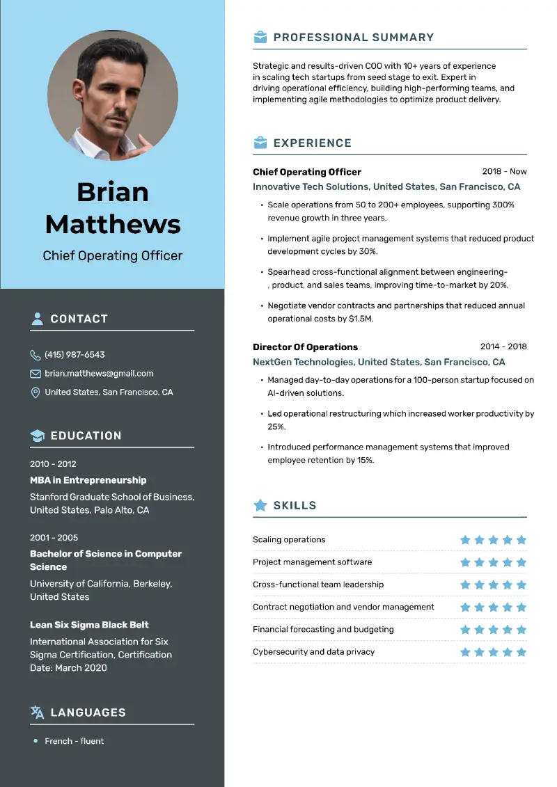 5 COO Resume Examples and Templates for 2025