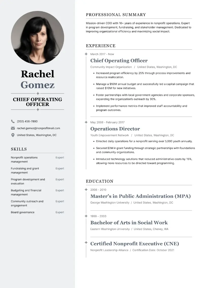 Chief Operating Officer Resume