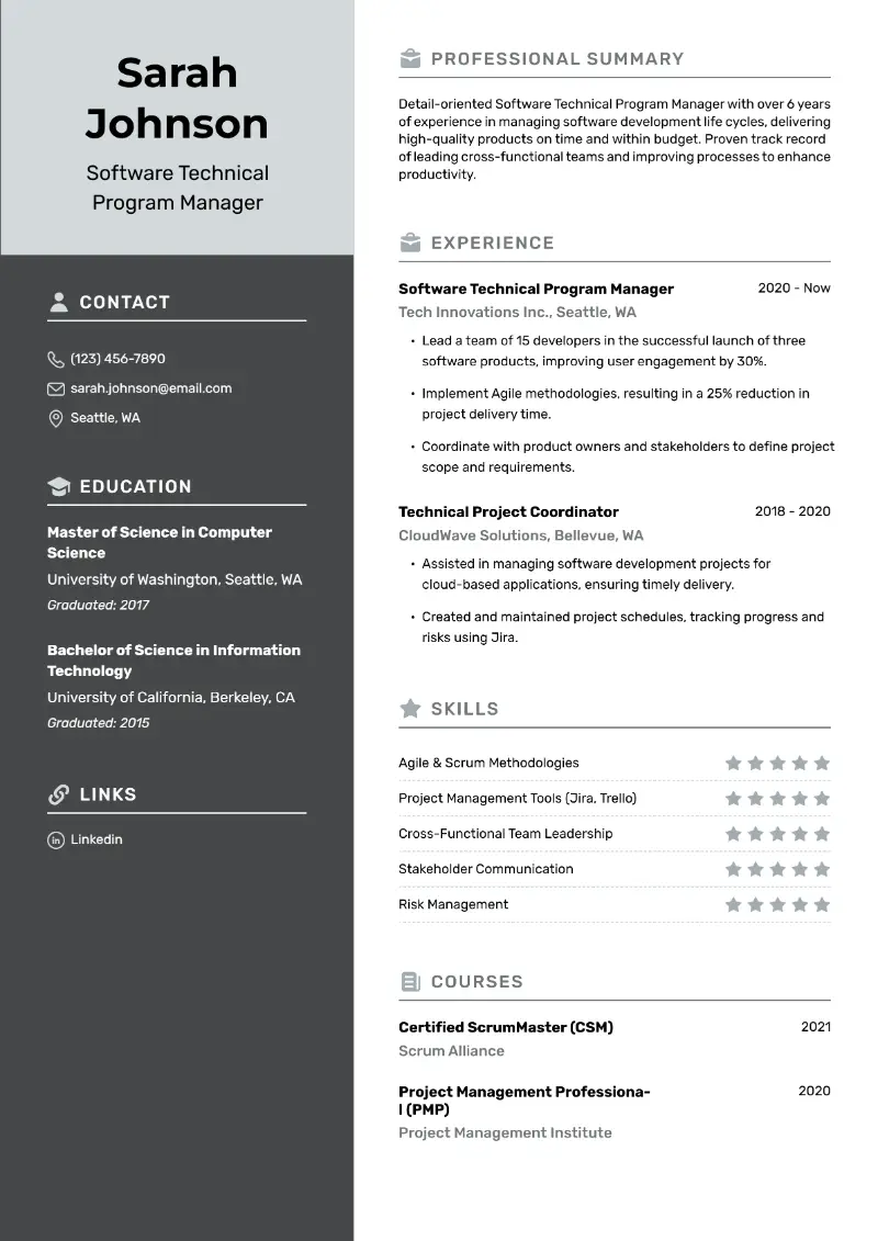 5 Technical Program Manager Resume Examples (+Tips)