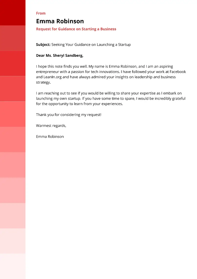 Request for Guidance on Starting a Business Cover Letter Request for Guidance on Starting a Business Cover Letter