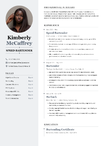 Speed Bartender Resume Speed Bartender Resume
