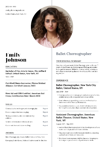 Ballet Choreographer Resume Sample