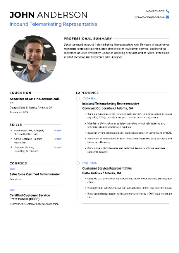 Inbound Telemarketing Representative Resume Inbound Telemarketing Representative Resume