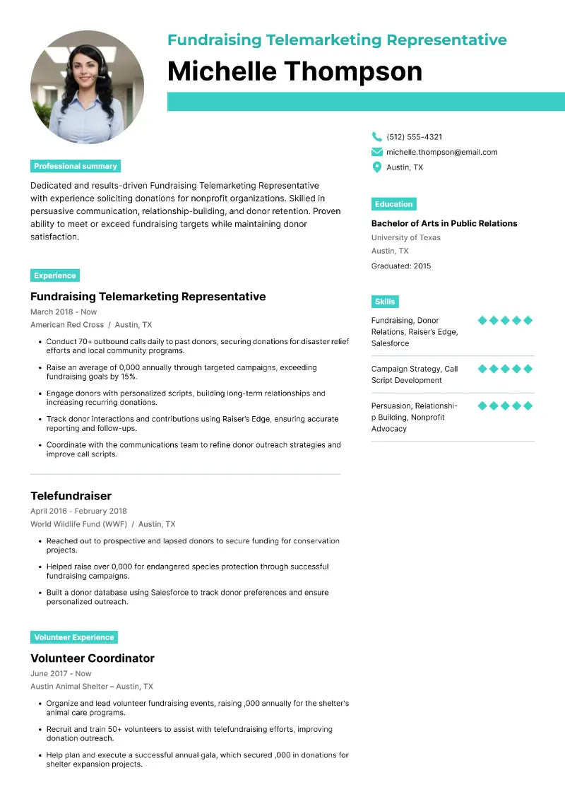 Fundraising Telemarketing Representative Resume Fundraising Telemarketing Representative Resume