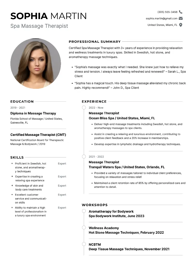 Spa Massage Therapist Resume Spa Massage Therapist Resume