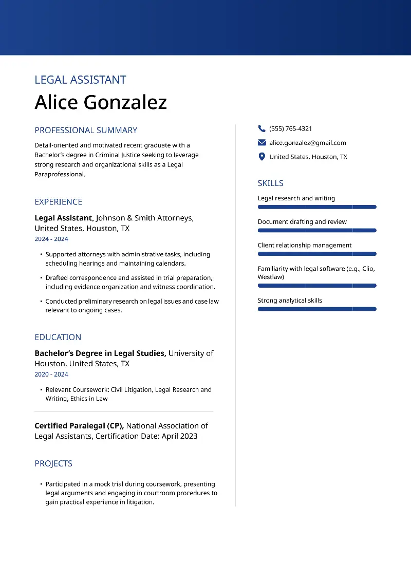 Legal Assistant Resume