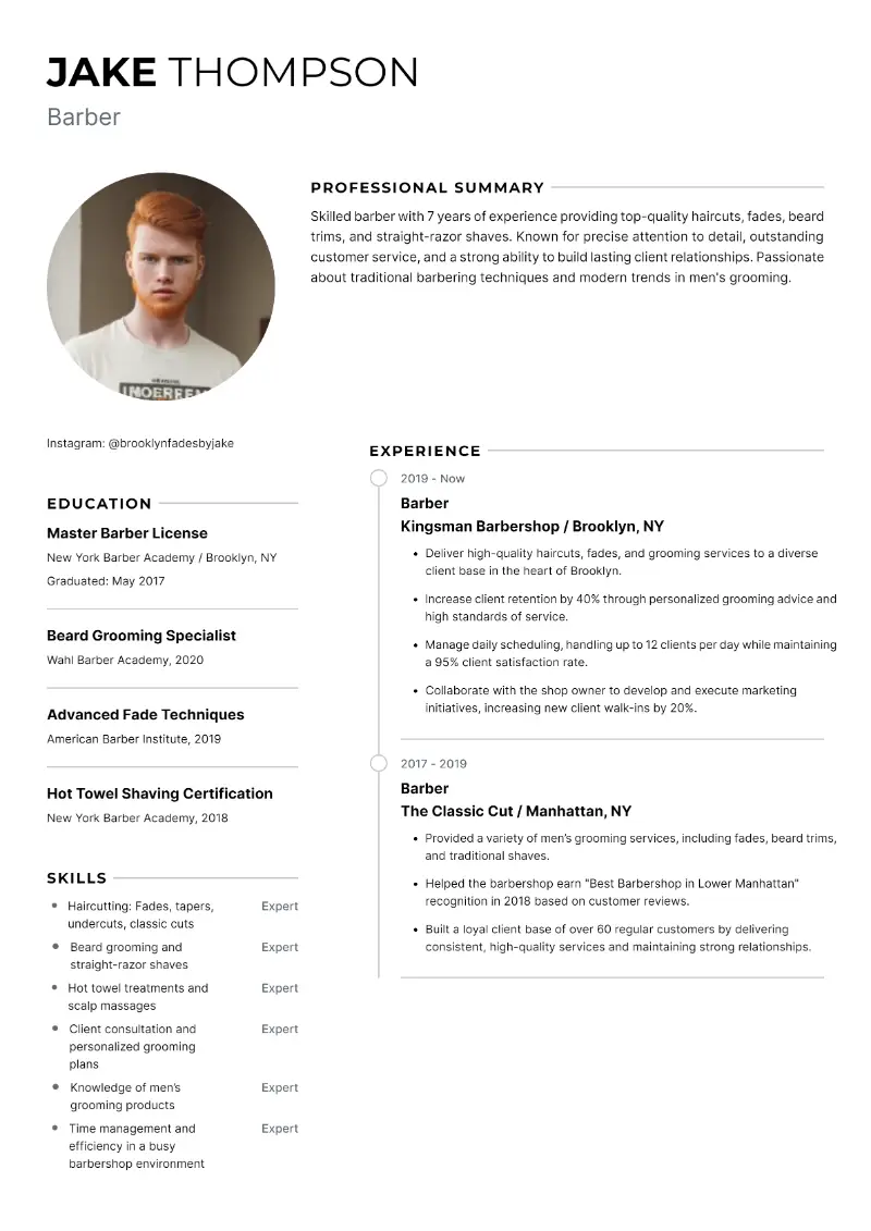 Barber Resume Barber Resume
