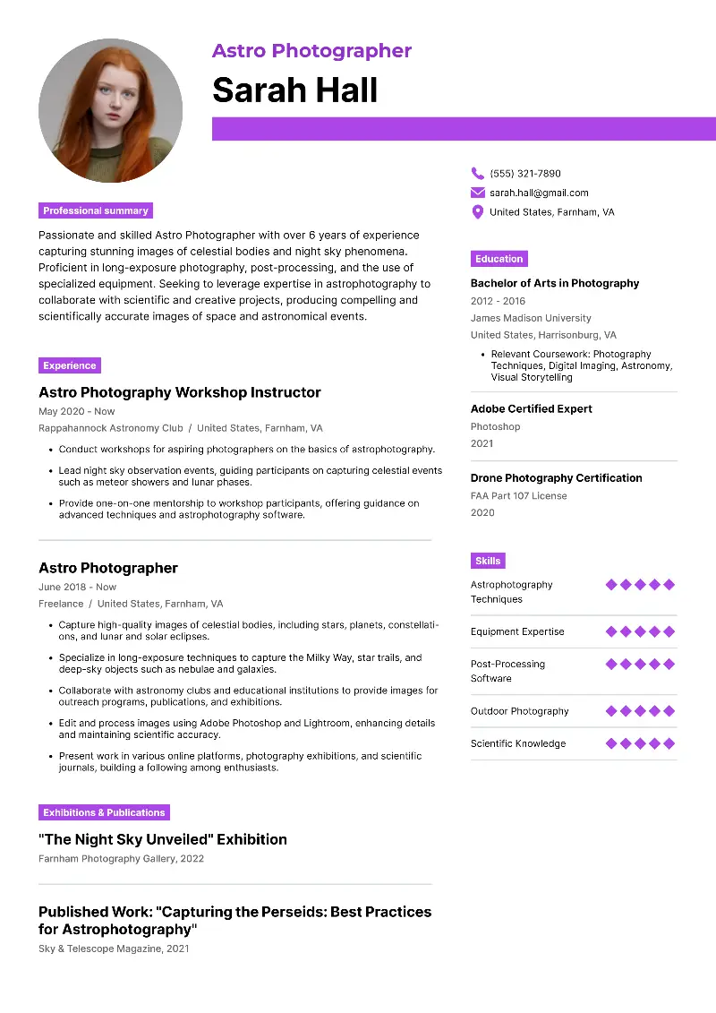 Astro Photographer Resume Astro Photographer Resume