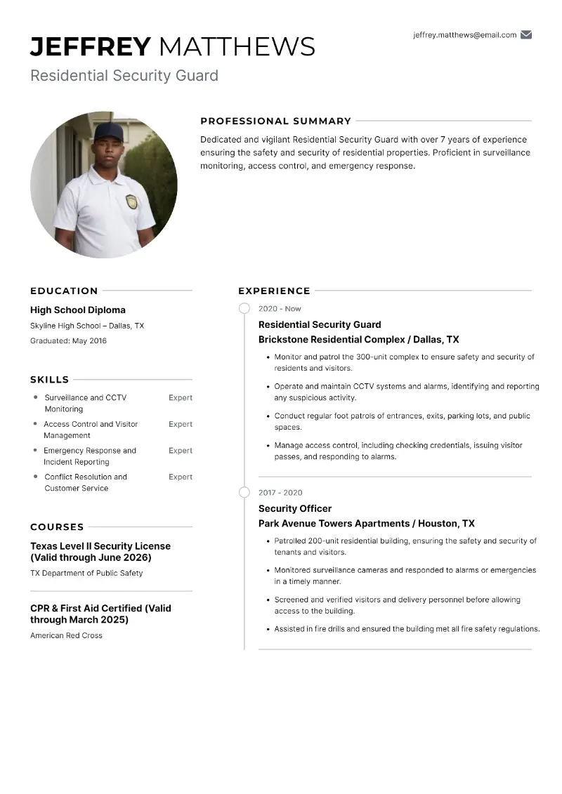 Residential Security Guard Resume Residential Security Guard Resume