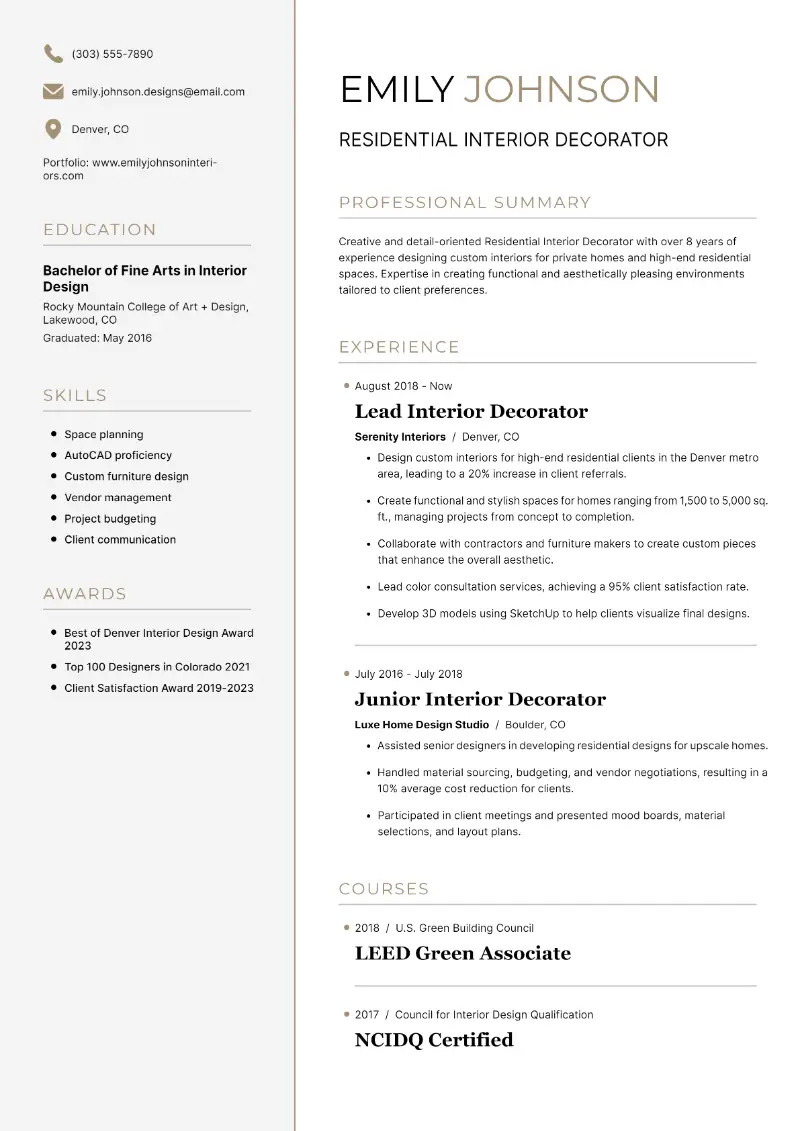 Interior Decorator Resume: Examples and Writing Tips