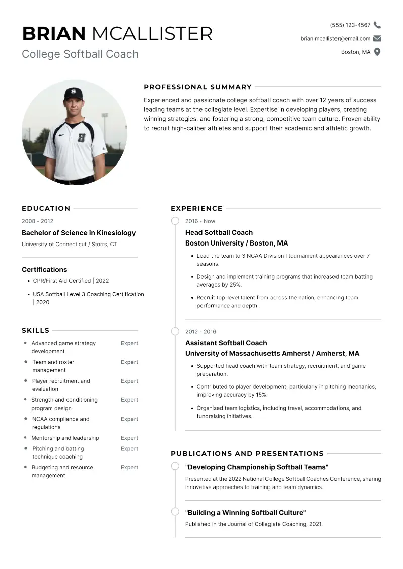 Softball Coach Resume Examples & Expert Tips for Success