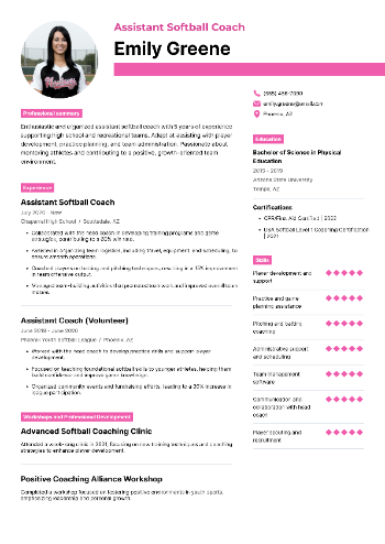 Assistant Softball Coach Resume Assistant Softball Coach Resume