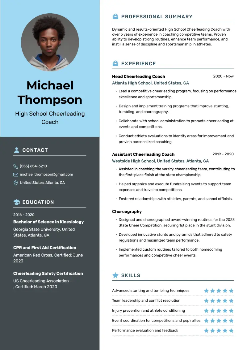 Cheerleading Coach Resume Examples and Templates