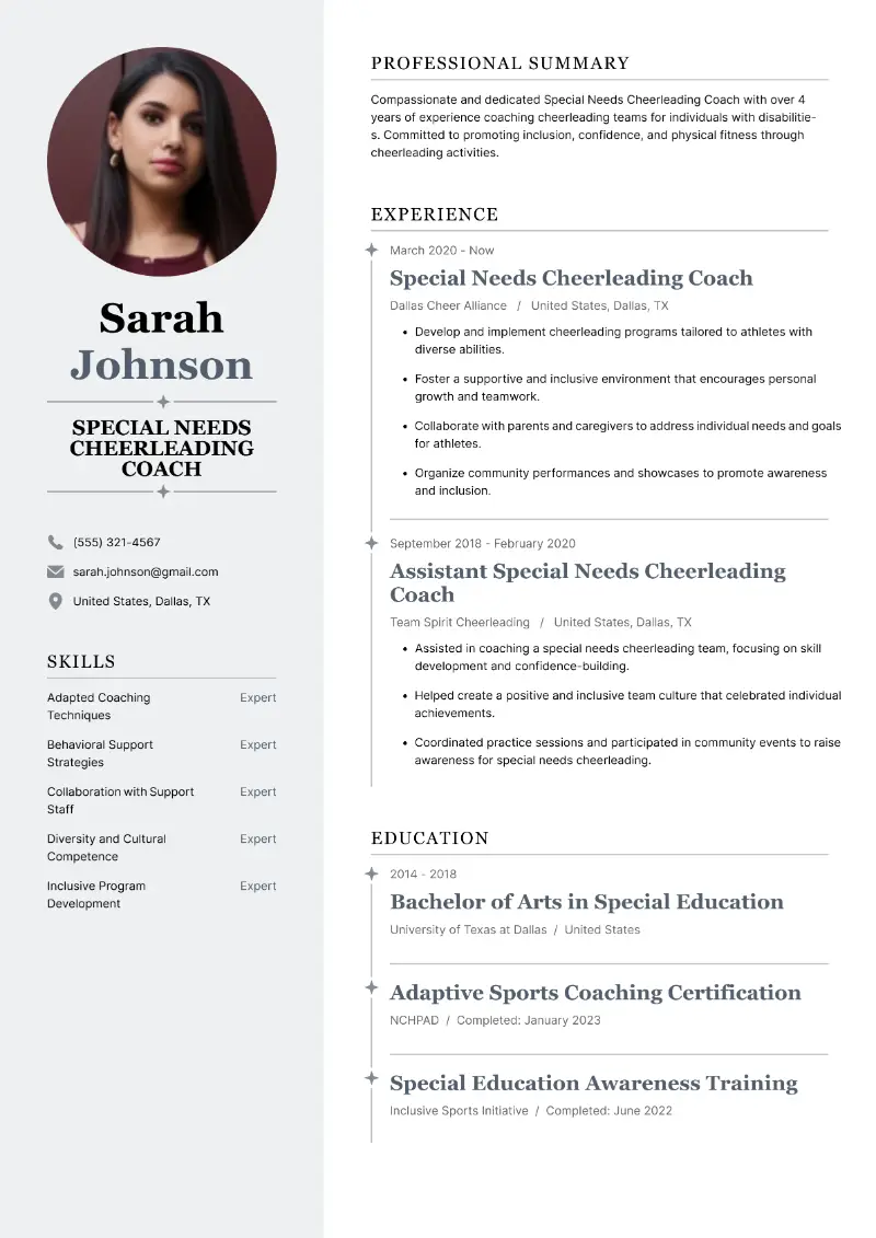 Special Needs Cheerleading Coach Resume Special Needs Cheerleading Coach Resume