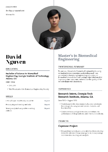 Master’s in Biomedical Engineering Resume Master’s in Biomedical Engineering Resume