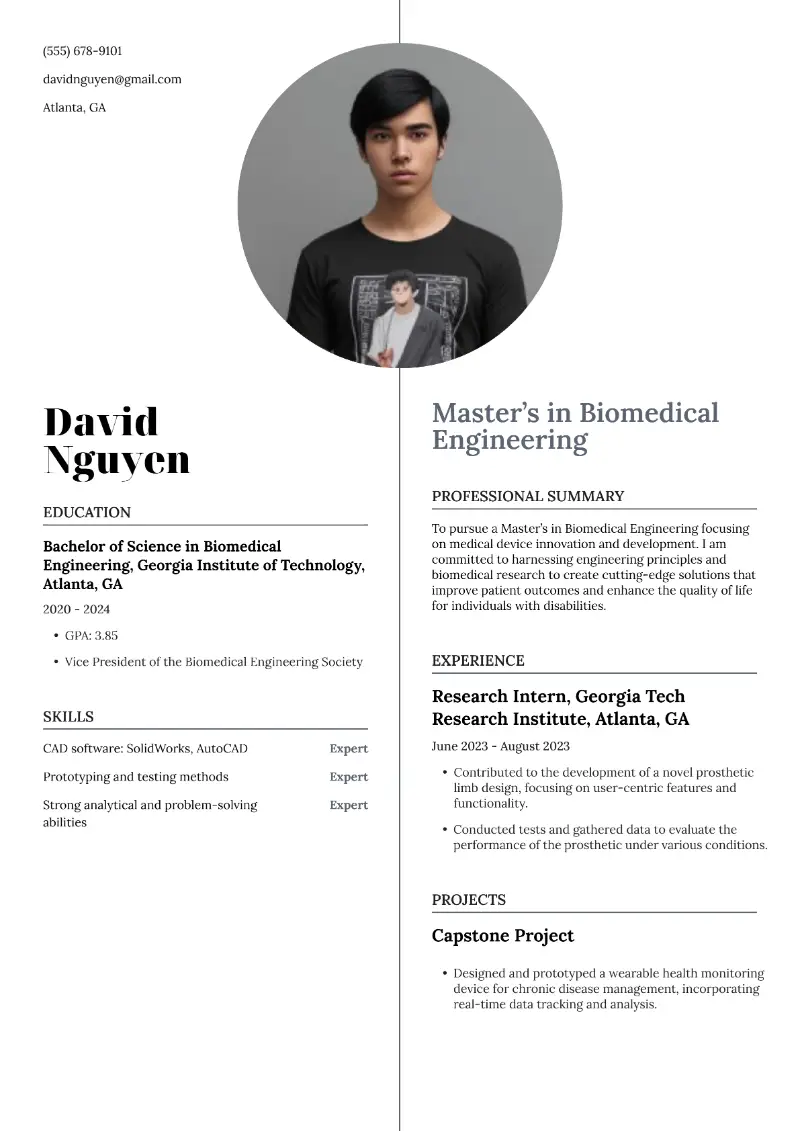 Master’s in Biomedical Engineering Resume Master’s in Biomedical Engineering Resume