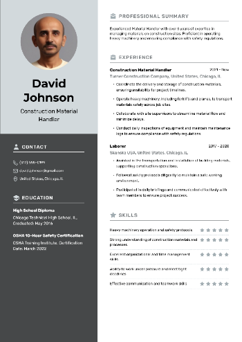 Construction Material Handler Resume Construction Material Handler Resume