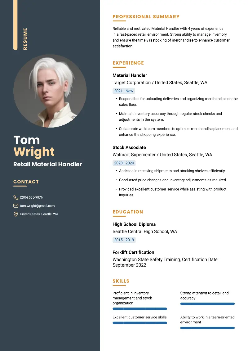 Retail Material Handler Resume Retail Material Handler Resume