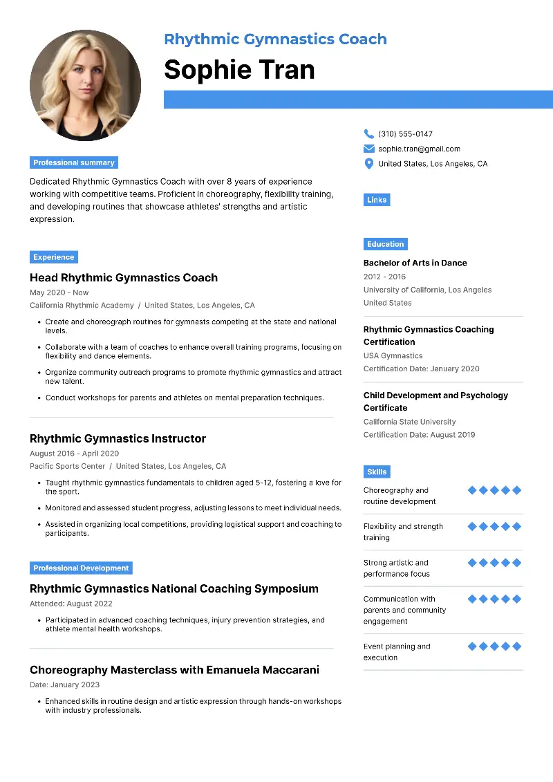 Best Gymnastics Coach Resume Examples & Tips