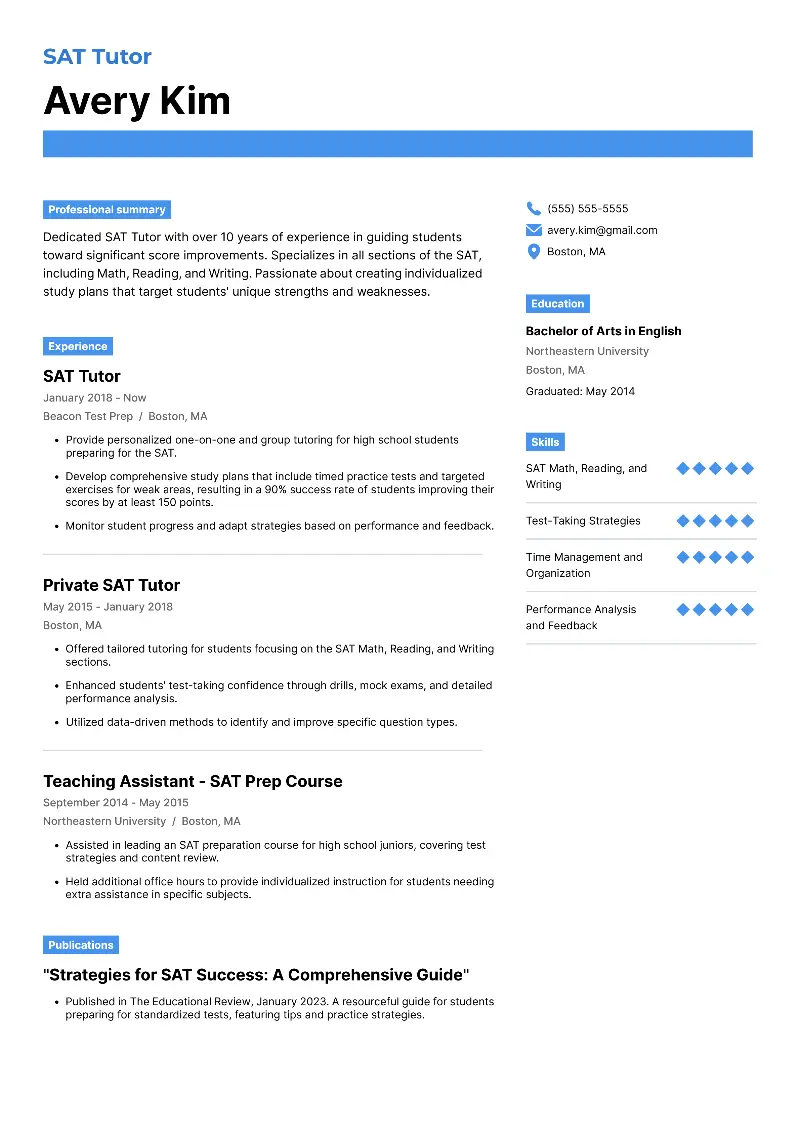 SAT Tutor Resume SAT Tutor Resume
