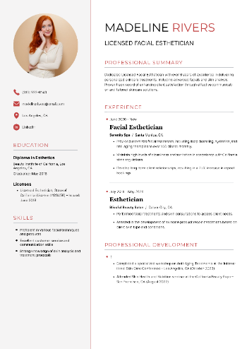 Licensed Facial Esthetician Resume Example
