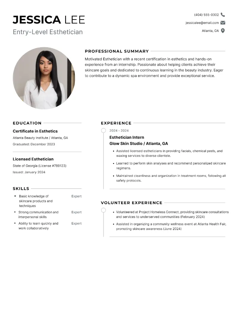 Entry-Level Esthetician Resume Entry-Level Esthetician Resume