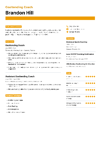 Goaltending Coach  Resume Goaltending Coach  Resume