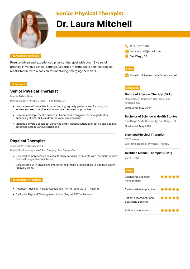 Senior Physical Therapist Resume Senior Physical Therapist Resume