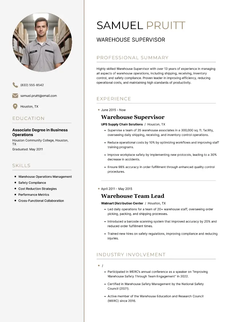 Warehouse Supervisor Resume Warehouse Supervisor Resume