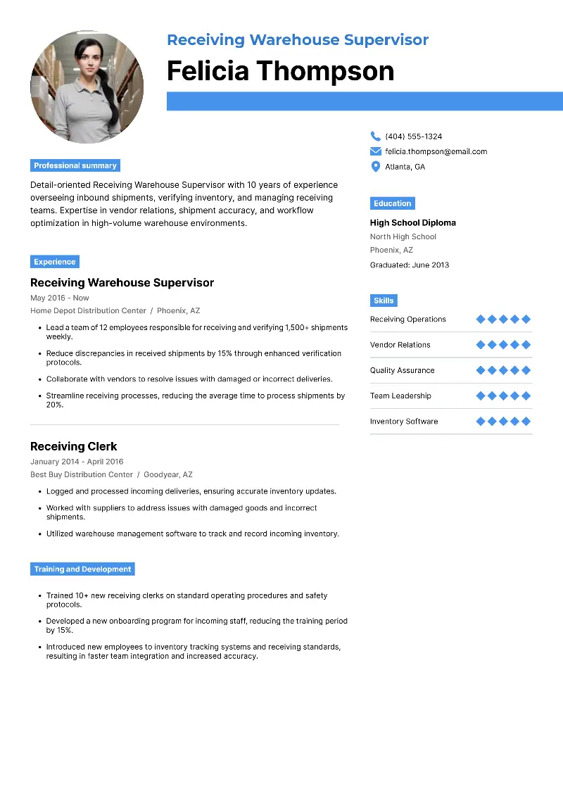 Receiving Warehouse Supervisor Resume Receiving Warehouse Supervisor Resume
