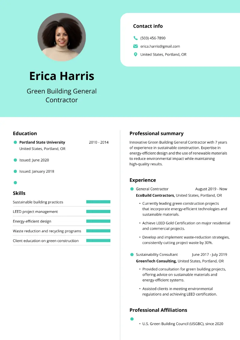 Green Building General Contractor Resume Green Building General Contractor Resume