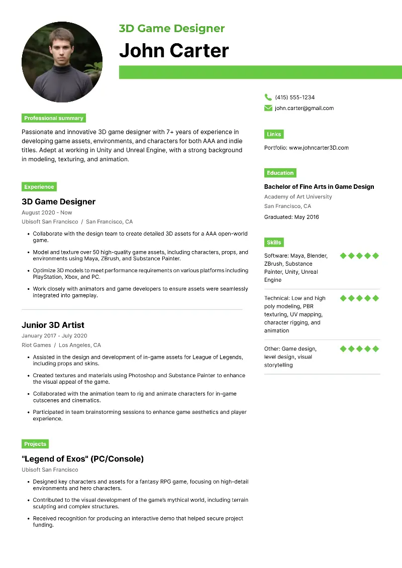 Winning 3D Artist Resume: Examples and Tips