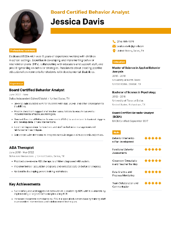 Board Certified Behavior Analyst Resume