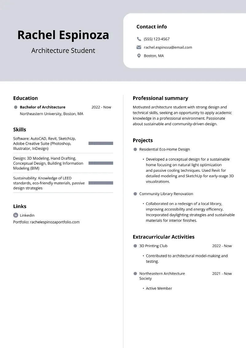 Architecture Student Resume Examples and Tips for 2024