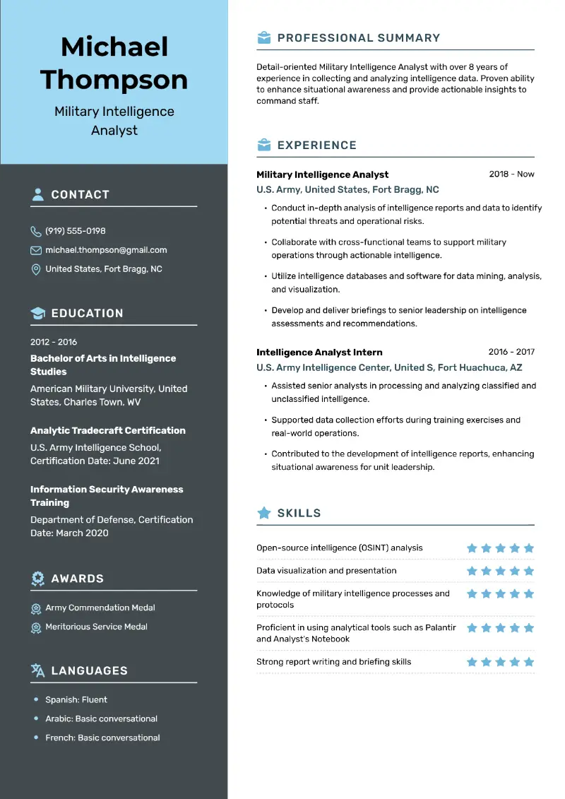 Best Intelligence Analyst Resume Examples with Tips