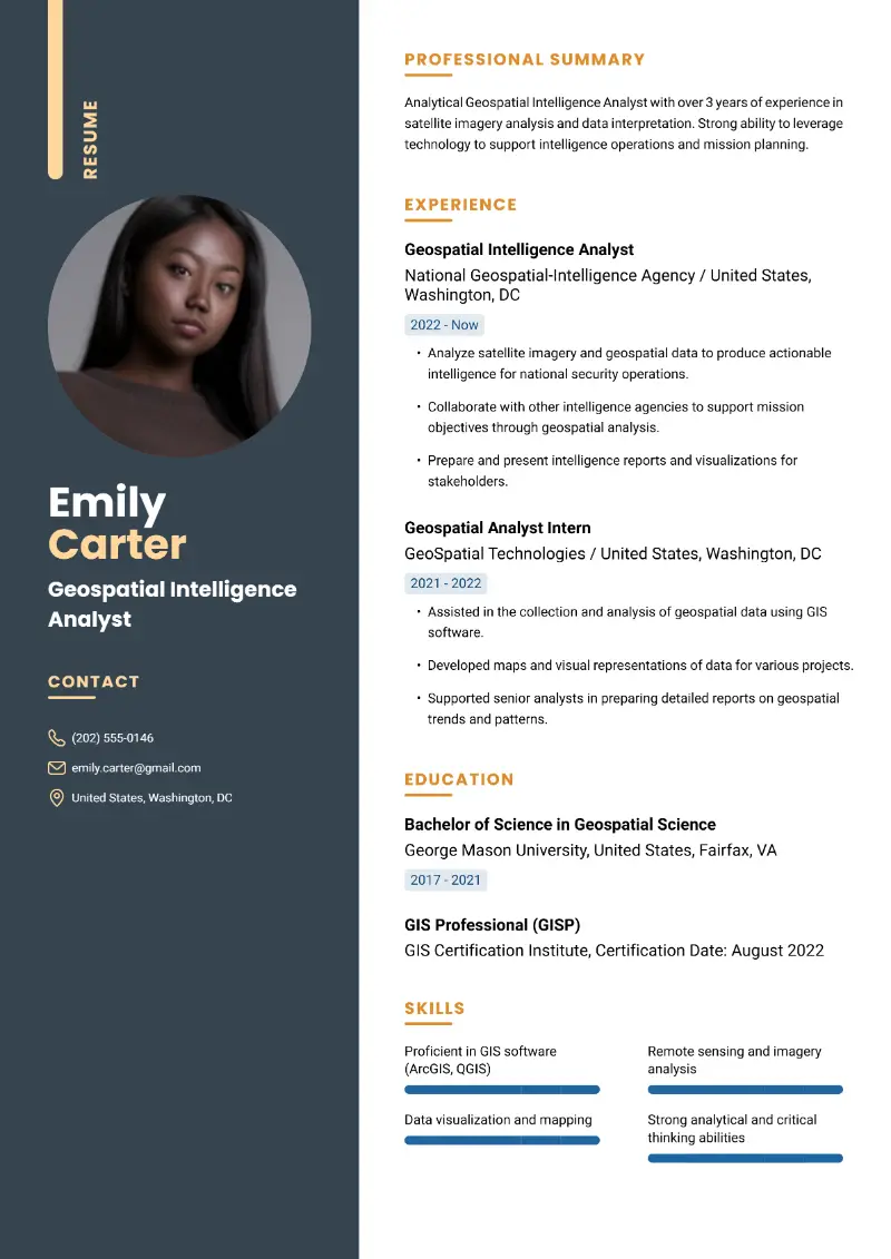 Geospatial Intelligence Analyst Resume Geospatial Intelligence Analyst Resume
