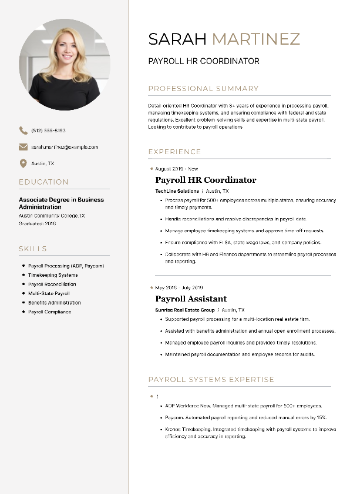 Payroll HR Coordinator Resume Payroll HR Coordinator Resume