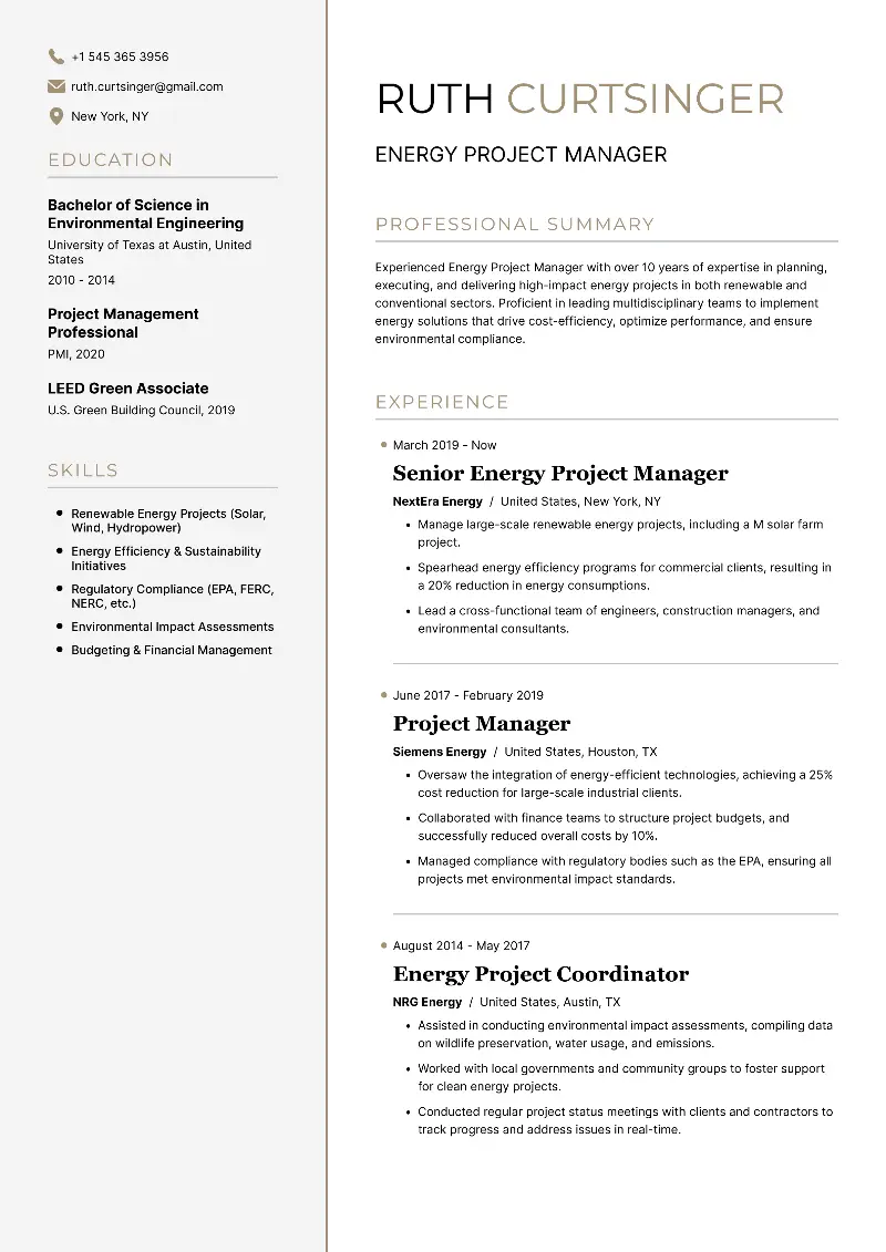Energy Project Manager Resume