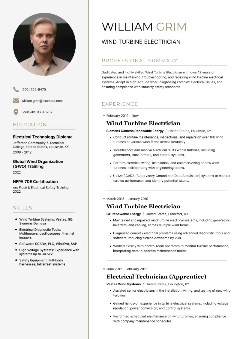Wind Turbine Electrician Resume Wind Turbine Electrician Resume