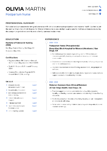 Postpartum Nurse Resume